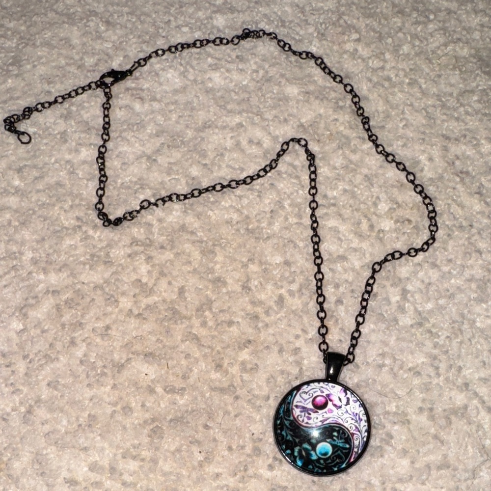 Yin Yang Pendant Necklace with Black Chain